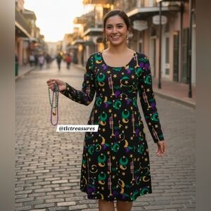 Colorful Mardi Gras Patterned Women's Dress M